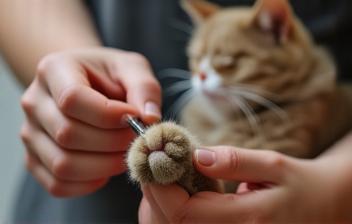 Toiletteur BellePoil coupant les griffes d’un chat