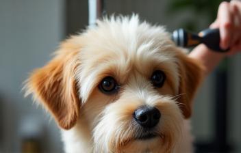 Chien en pleine session de toilettage complet
